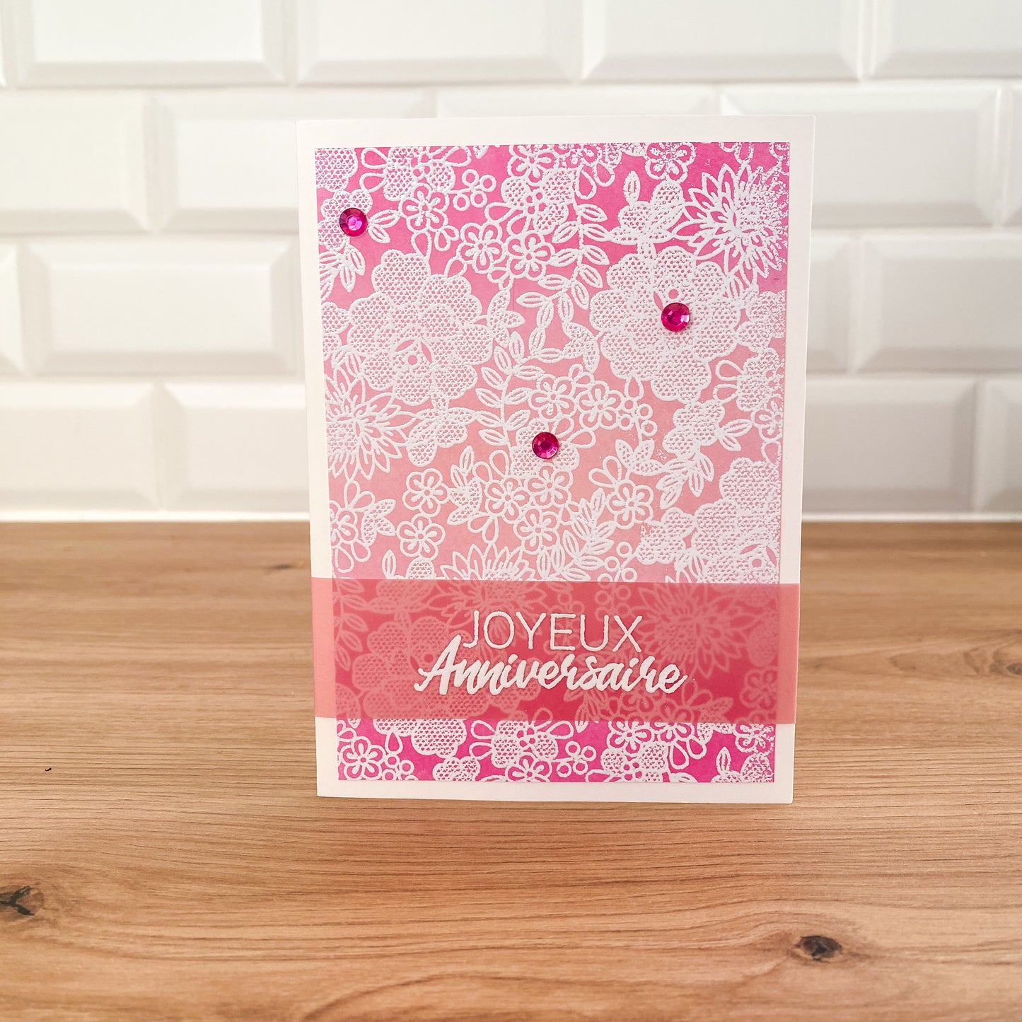Carte anniversaire - Rose & dentelle