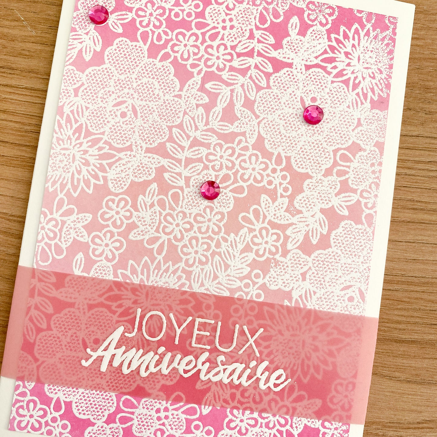 Carte anniversaire - Rose & dentelle