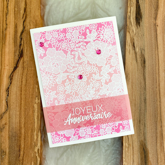 Carte anniversaire - Rose & dentelle
