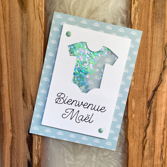 Carte de naissance - Body pailleté personnalisable