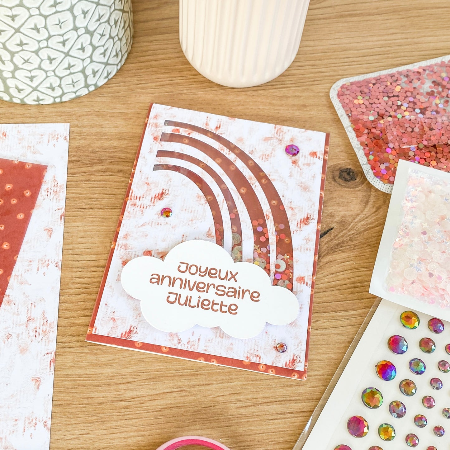 Carte anniversaire / naissance - Arc-en-ciel pailleté